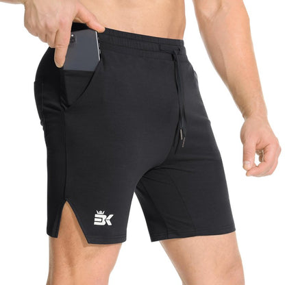 BROKIG Men's Airstretch Gym Shorts,5 Inch Slim Fit Running Exercise Athletic Workout Shorts for Men with Zipper Pockets(Black,Large)