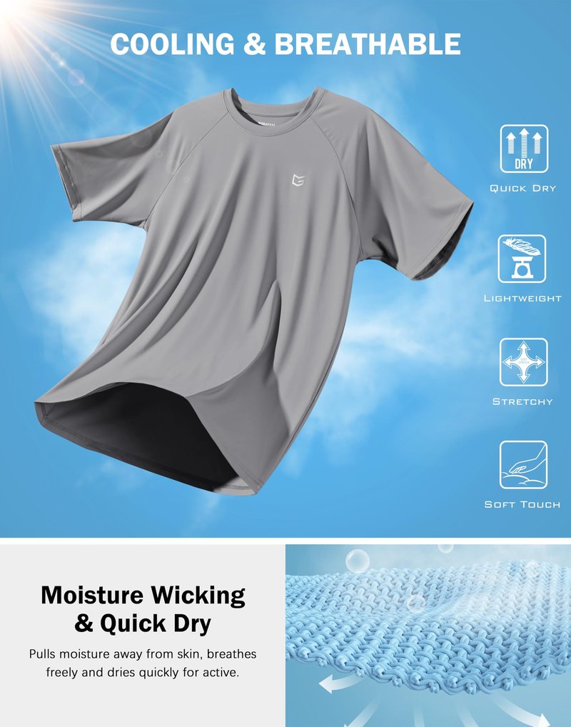 G Gradual Men's Athletic Workout T-Shirts Moisture Wicking Cooling Running Shirts Short Sleeve Performance Tee for Gym Tennis(Light Grey,XXL)