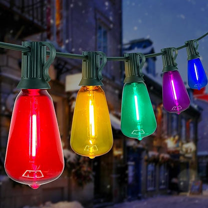 ST38 Multicolor Outside String Lights, 50FT Christmas Patio String Lights with 27 Multicolor Shatterproof LED Bulbs(2 Spare), Outside Hanging Lights for Outside Bistro Christmas Party Decorations