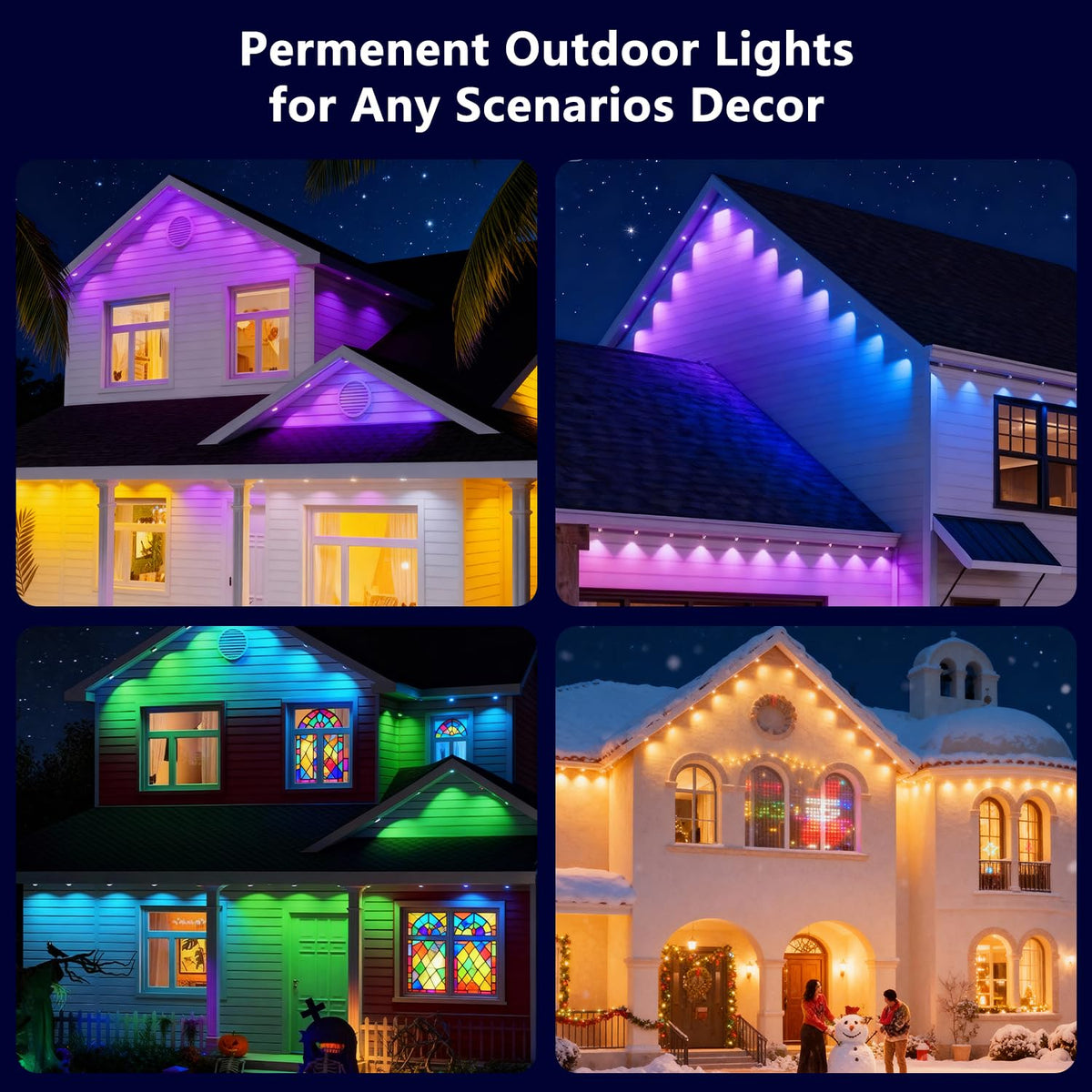 YOUBST Permanent Outdoor Lights for House: 100FT 60LED Smart RGB Eave Light for Christmas Decor, Warm/Cool Lighting for Daily Decorations,IP67 Waterproof,Compatible with Alexa Google Assistant