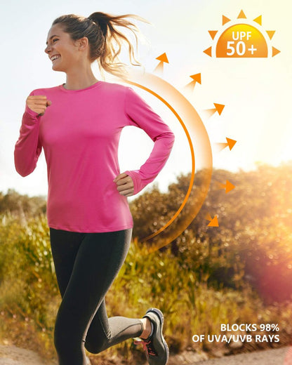 isnowood Women's Sun Protection Long Sleeve Shirts, UPF 50+ UV Rash Guard Swim Clothing, Workout Hiking Running Athletic Tops