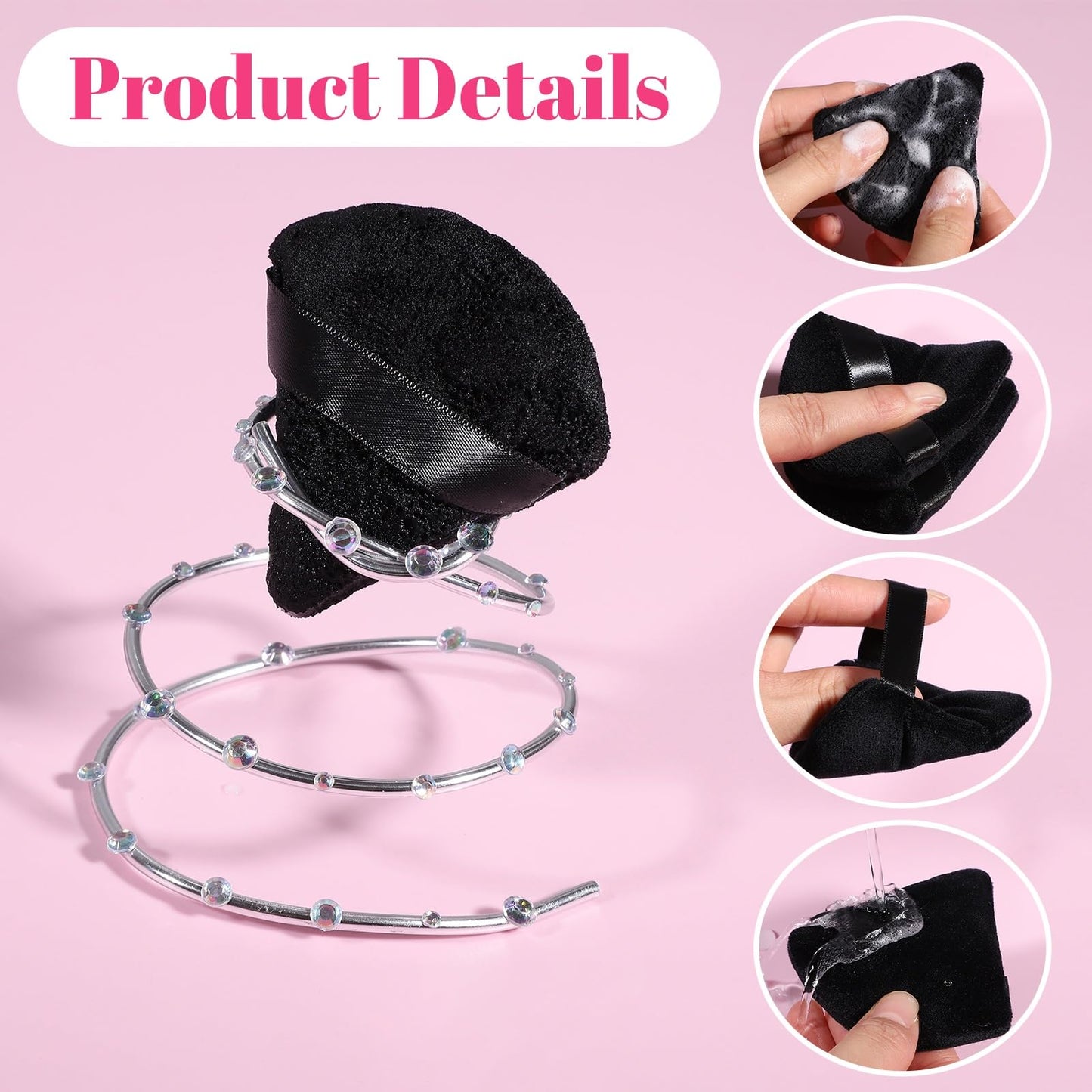Pimoys 6 Pieces Powder Puff Face Makeup Sponge Soft Velour Triangle Powder Puffs Beauty Sponge Stocking Stuffers for Loose Powder (Black, Pink)