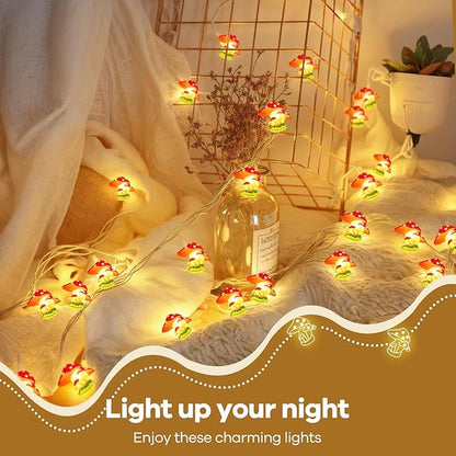 Mushroom Decor Cottage Core Decor 10FT 30LEDs Mushroom String Lights Battery Operated for Kids Gifts Bedroom Dorm Party Wedding Outdoor Patio Whimsical Decoration