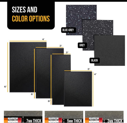 Rubber King Multi-Purpose Exercise Mat - 4' x 6' x 3mm - 100% Recycled Thick Rubber Mat for Home Gym Flooring, Non-Slip, Low-Odor Durable Workout Mat for Indoor/Outdoor, Shoe-Friendly - Black