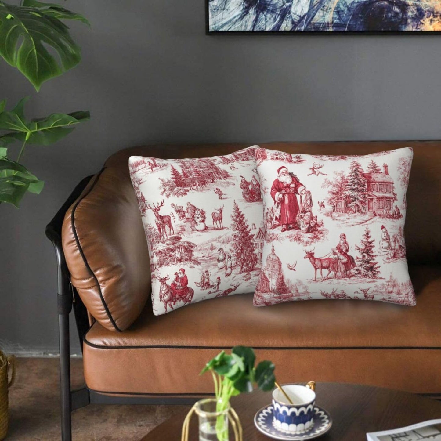 Ecixzyo Christmas Santa Claus Throw Pillow Covers 18x18 Set of 2 Square Pillow Case for Home Decor Couch Room