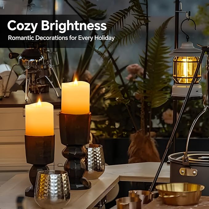 3x3 Flameless Candles Battery Operated with Remote Timer, Last 600 Hours Battery Candles Flickering, Ivory Real Wax Electric LED Candle for Wedding Party, Set of 2