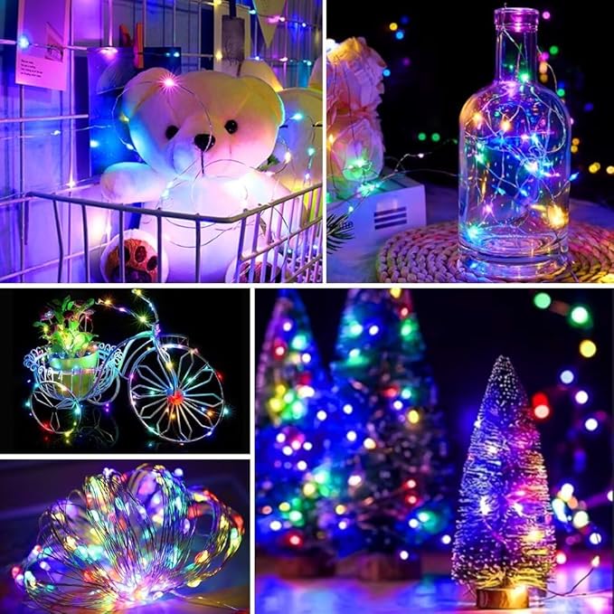 pozzolanas 24 Pack Multi-Colored Fairy Lights Battery Operated 3 Modes 7FT 20 LED Waterproof String Lights Twinkle Silver Wire for Mason Jars Wedding Christmas Halloween Party Decor (24,Multi-Colored)