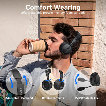 LEVN Bluetooth Headset with Microphone, 60 Hrs Working Time Dual Connection Bluetooth Headphones with Mic, Wireless Headset with Mic for Work/Video Meetings/Phone/Call Center/PC/Music/Zoom/Teams