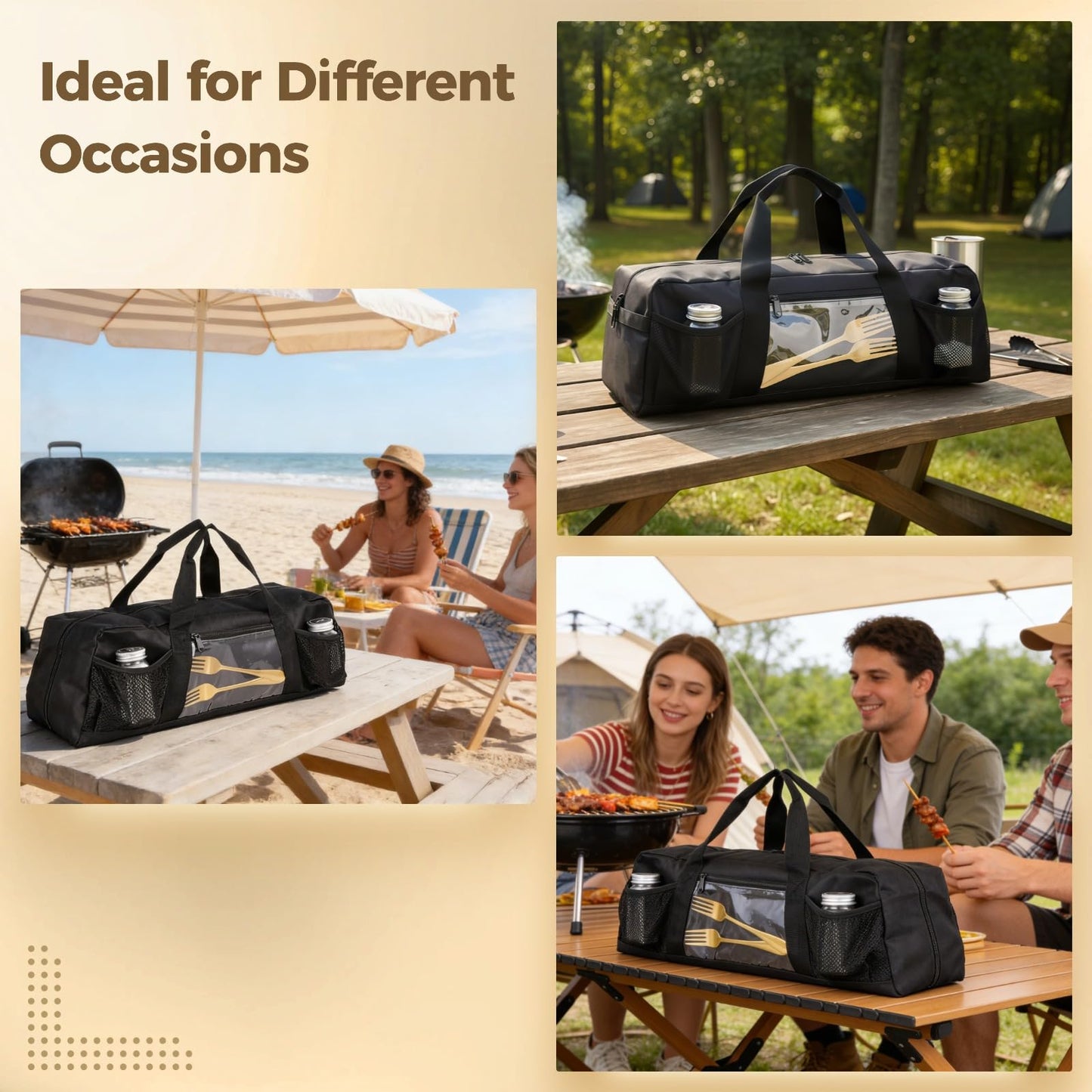 Grill Tool Storage Bag, Outdoor BBQ Utensil Holder for Barbecue Tool up to 20", Large Grill Utensil Storage Caddy with Pockets, BBQ Accessories Case Container for Camping, Bag Only, Black