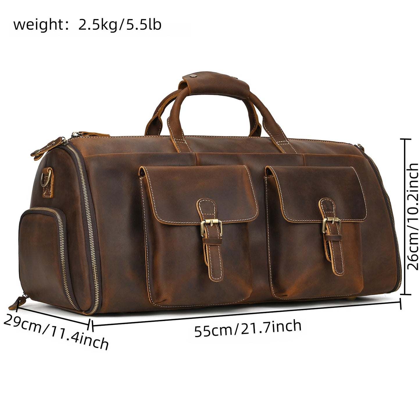 Men's Carry On Garment Bag, Convertible Garment Bag Full Grain Leather Duffle Bags with Shoe Pouch, 2 in 1 Hanging Suitcase Suit Travel Bags