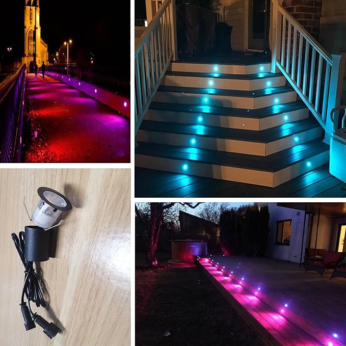 LED Deck Light Kit 0.1W-0.3W Low Voltage RGB Outdoor Lighting with Protecting Shell,6Lm IP67 Waterproof Outdoor Step Stairs Garden Yard Patio Landscape Decor Lighting(RGB,10pcs Black Border)