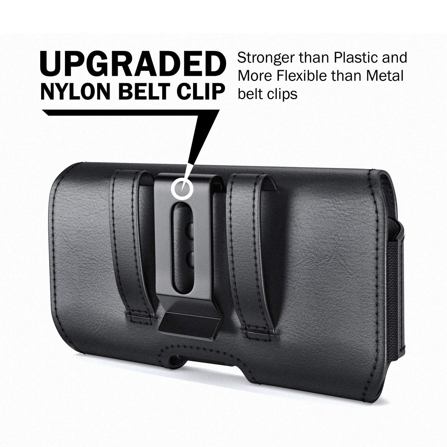 DeBin Holster for Large iPhone Plus, Pro Max Models 16 15 14 13 12 11 Xs Max – Leather Cell Phone Belt Holder Case with Clip, Carrying Pouch Cover Fits Phone with Case on, Black