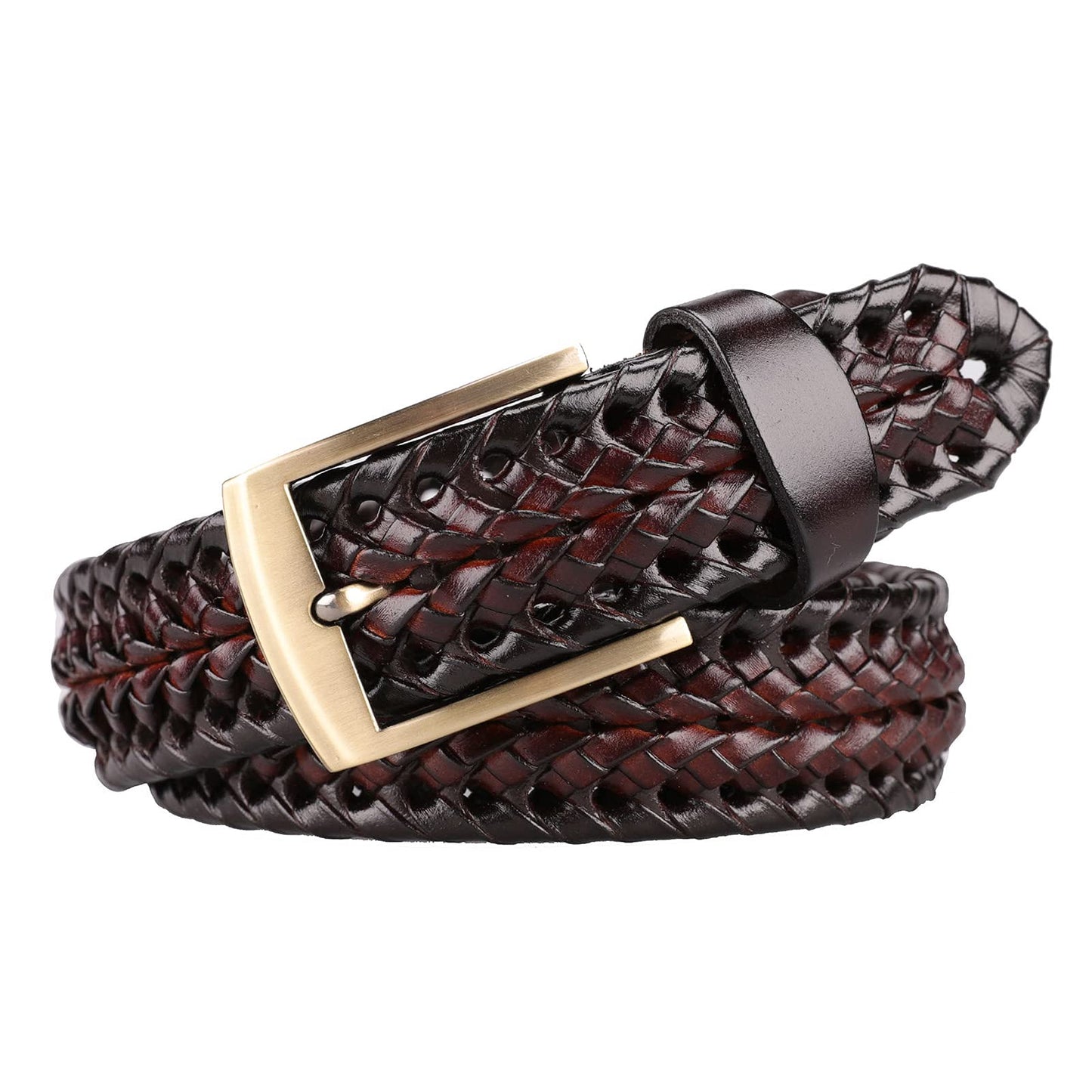 Tanpie Men's Braided Belt Leather Woven Fashion Strap for Jeans Brown Large