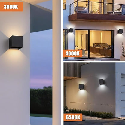 2 Pack LED Outdoor Wall Light Exterior/Interior,Modern Black Square Aluminum Up Down Light Outdoor Set,Variable Beam IP65 Waterproof Lights.15W 3-Color-Changeable Outside Exterior Lighting Fixtures.