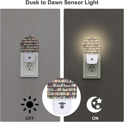 Books on Bookshelves Night Light, Colorful Books Dusk to Dawn Night Light Plug in,0.5w Energy Saving Sleep Friendly Nightlights for Kids Boys Girls Home Decor