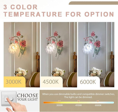 Vintage Floral Wall Sconce,Metal Wall Lamp with Glass Lampshade,Mounted Wall Lights for Bedroom Living Room Corridor Vanity Hallway E26 Wall Art Scones 40 * 40Cm Right