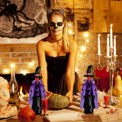LOMIMOS Witch Halloween Wine Bottle Cover,Non-Fabric Ideal Gift for Hostess Best Party Table Decor (2PCS)