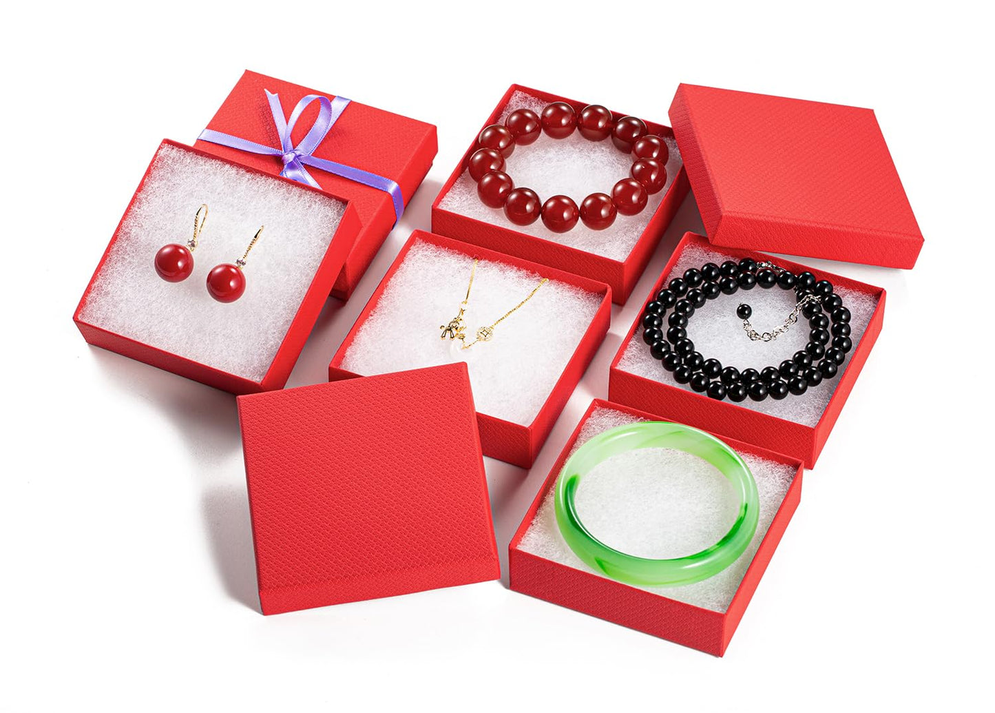 Magicool 20 Pack 3.5x3.5x1 Inch Red Cardboard Jewelry Boxes, Gift Boxes with Lids and Cotton, Perfect for DIY, Wedding, Engagement, Mother's Day, Birthday