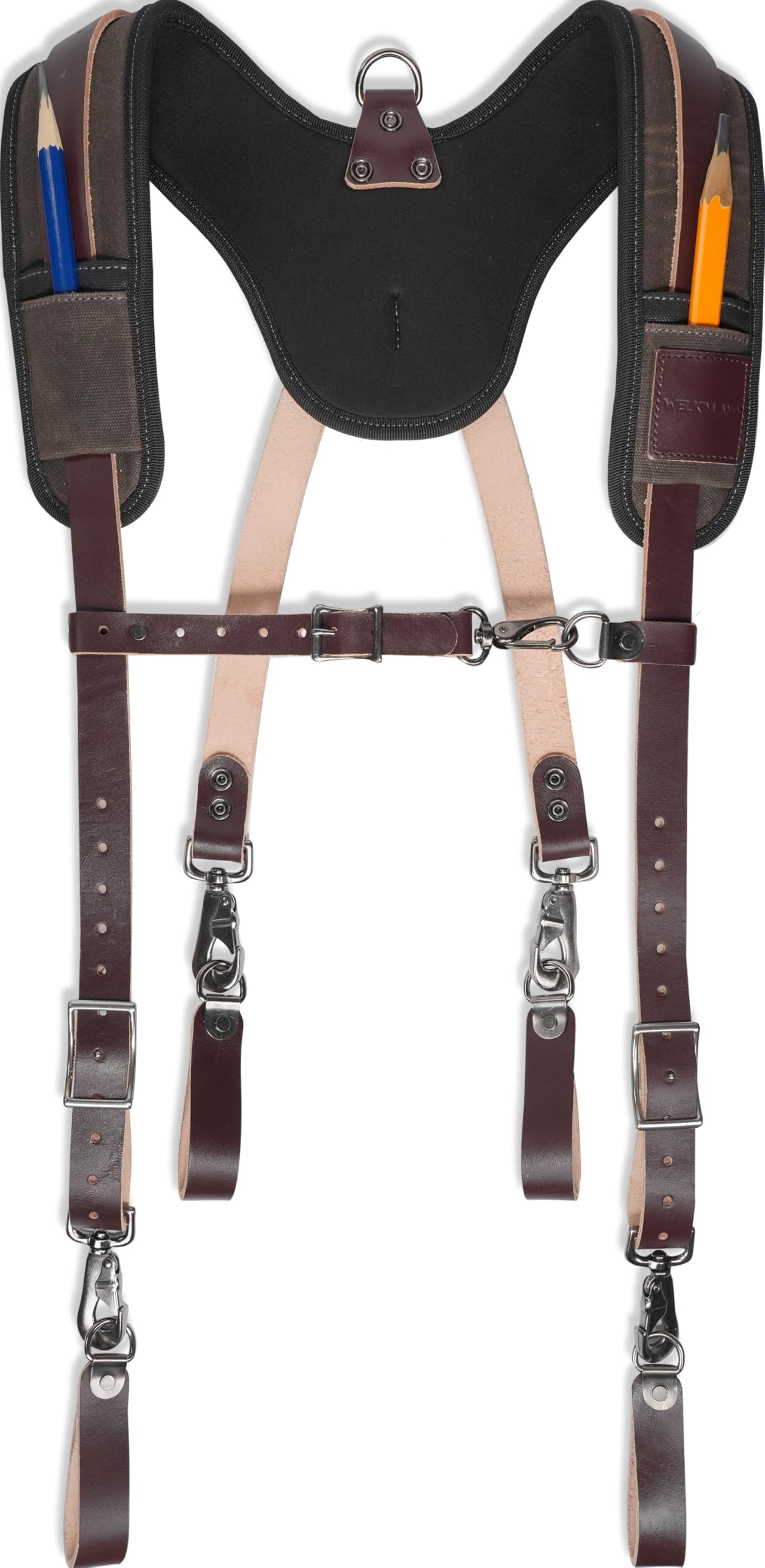WELKINLAND Top-Grain Tool Belt Suspenders, Heavy-Duty Tool Belt Suspender For Men, Comfy Padded Tool Belts Suspenders, Adjustable Extra-Thick Leather Tools Belt Suspenders For Men