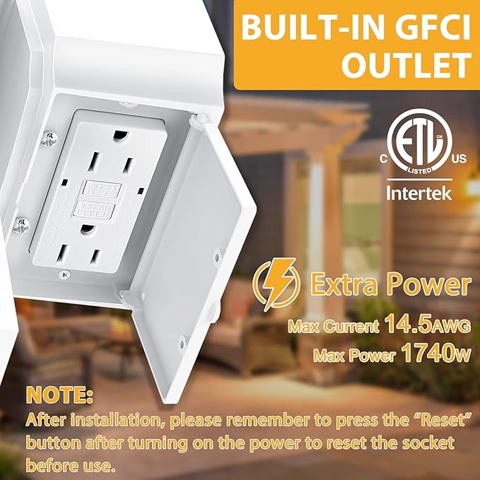 Porch Lights with Outlet,2 Pack Outdoor Motion Sensor Lights,Dusk to Dawn Exterior Light Fixture,White Anti-Rust Waterproof Outdoor Wall Light,Aluminum Outside Lights for House Patio Front Door Garage