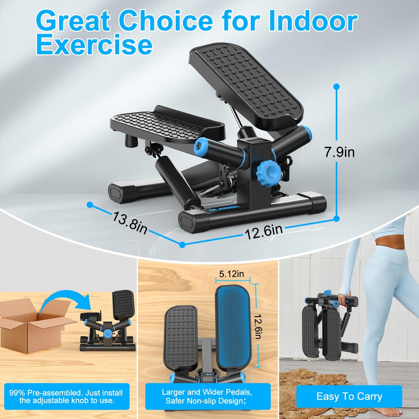 DLAEIOK Steppers for Exercise at Home, Twist Stepper with 350LBS Loading Capacity, Mini Stepper with Resistance Bands, Hydraulic Fitness Stair Stepper for Home with LCD Monitor