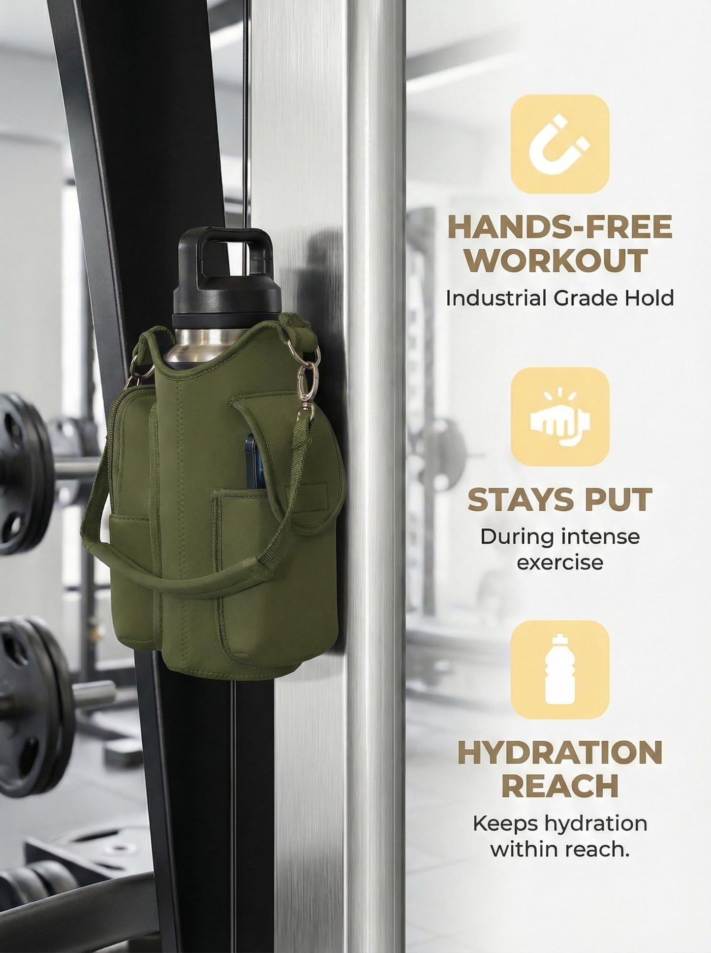 AUPET Magnetic Gym Bag for Men Women, Small Gym Bag Organizer, Crossbody Water Bottle Carrier Holder Fits 18-40oz for Workout (Dark Olive Green)