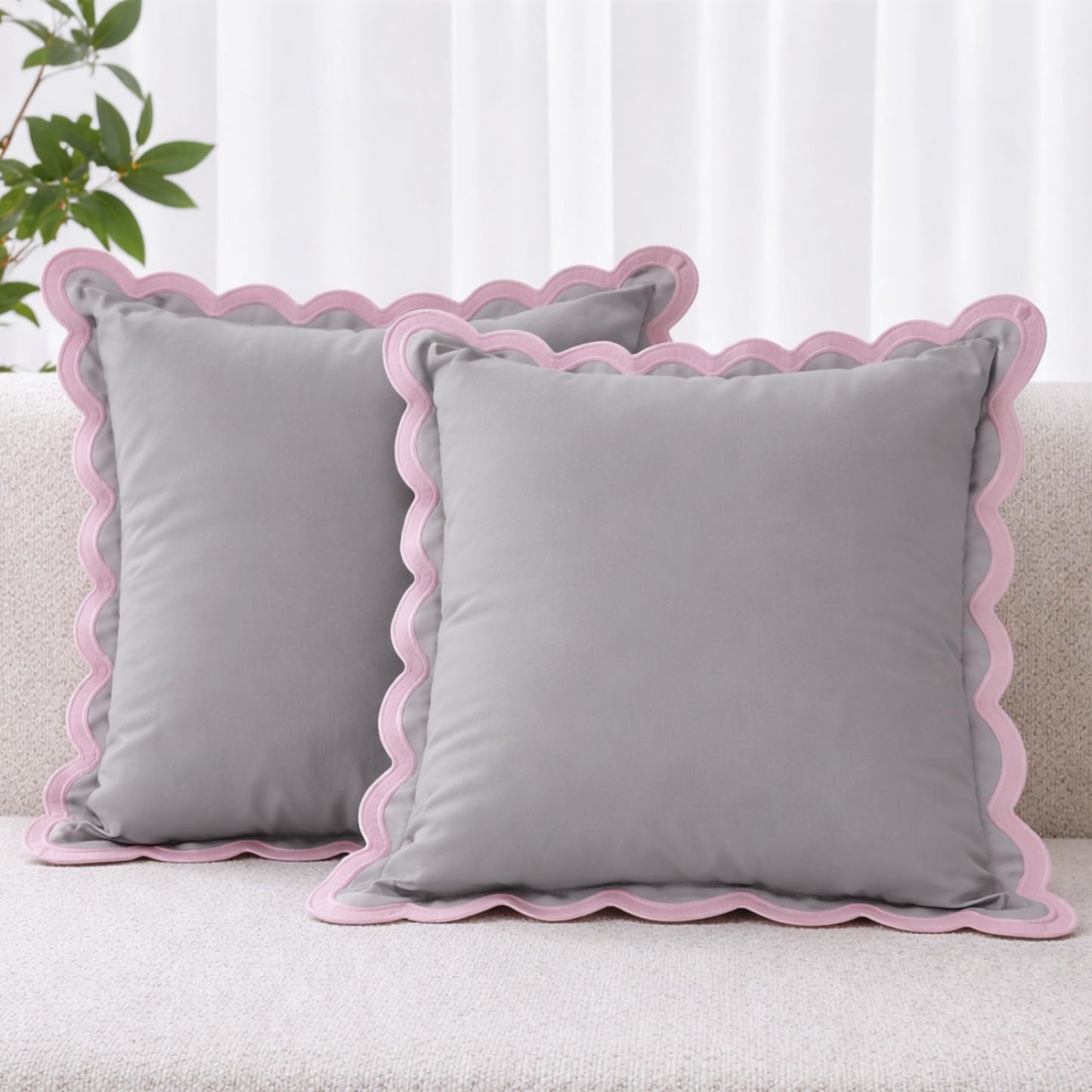 Folkulture 18x18 Scallop Pillow Covers, Set of 2 Cotton Decorative Boho Throw Pillows for Living Room & Outdoor