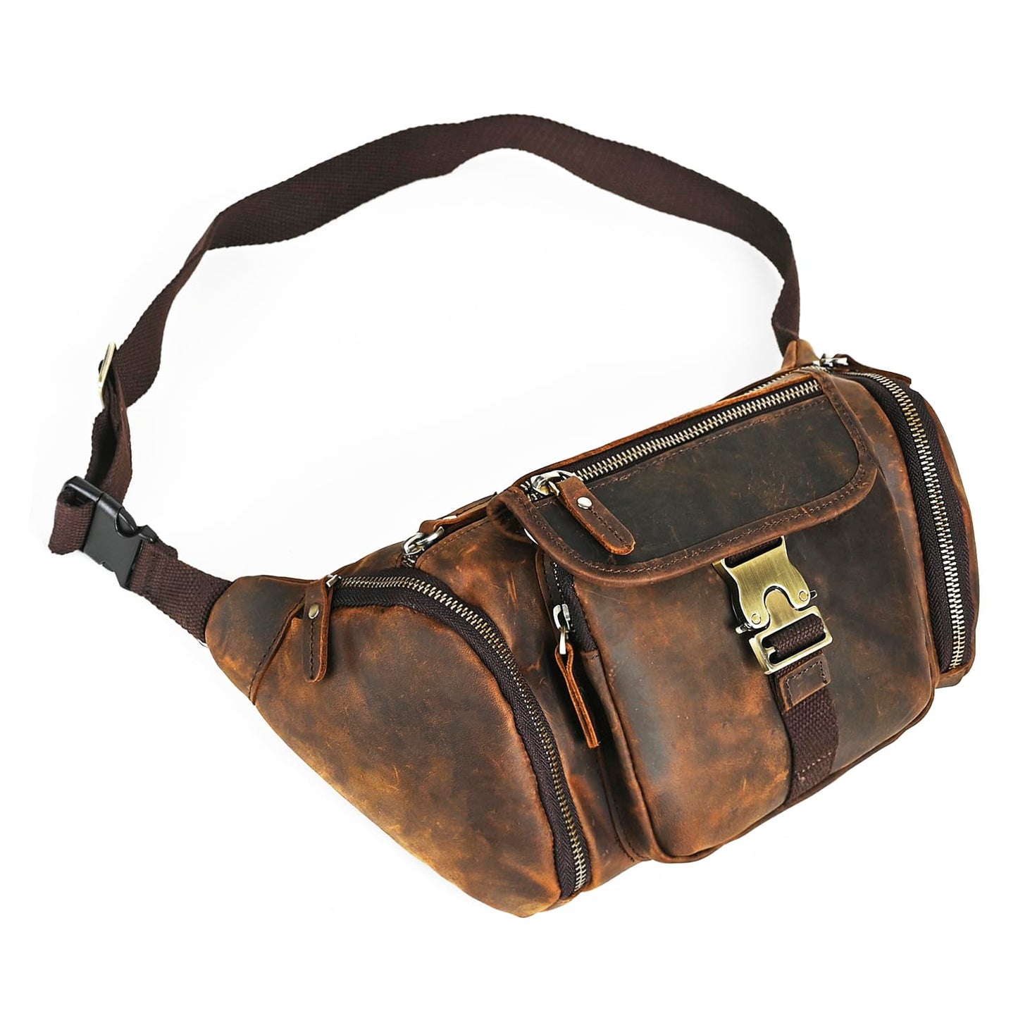 Handadsume Thick Crazy Horse Leather Hiking Riding Travel Outdoor Belt Bag Fanny Waist Pack Small Phone Pouch For Men Women 380 (388 Brown)