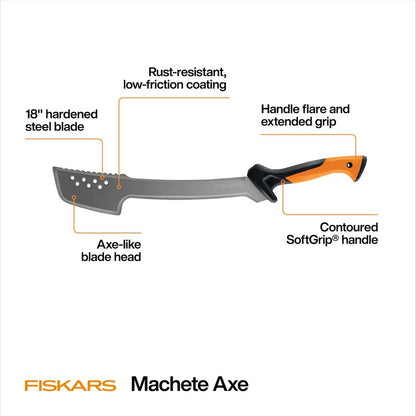 Fiskars Machete Knife, Machete For Cutting Trees, Heavy Duty, 18-Inch Bushcraft Axe Branch Cutter with Rust-Resistant and Low-Friction Blade Coating and Nylon Sheath