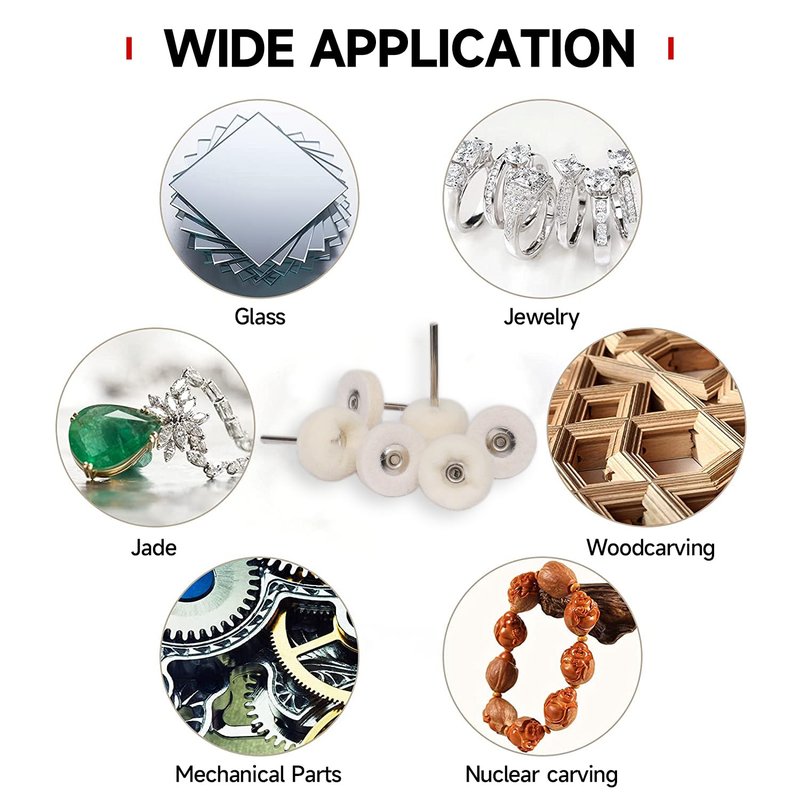 Shineboc 50 PCS 1 Inch Wool Felt Polishing Accessory Kits, 25 Each Spherical/Flat Buffing Wheels for Proxxon Dremel Rotary Tool - 1/8" Shank, Ideal for Wood Metal Jewelry and Glass Polishing