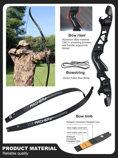 TOPARCHERY ILF Takedown Recurve Bow for Adult & Beginner,Bow and Arrow Set 62" Recurve Hunting Bow for Outdoor Training Practice Right Hand (45lb)