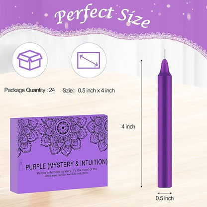 Tobeape Spell Chime Candles 24 pcs Purple Candles, 4" Tall Unscented Mini Taper Candle Christmas Advent Candle for Witchcraft, Wiccan Altar, Magic Tools, Rituals, Prayer, Meditation, Party Decoration