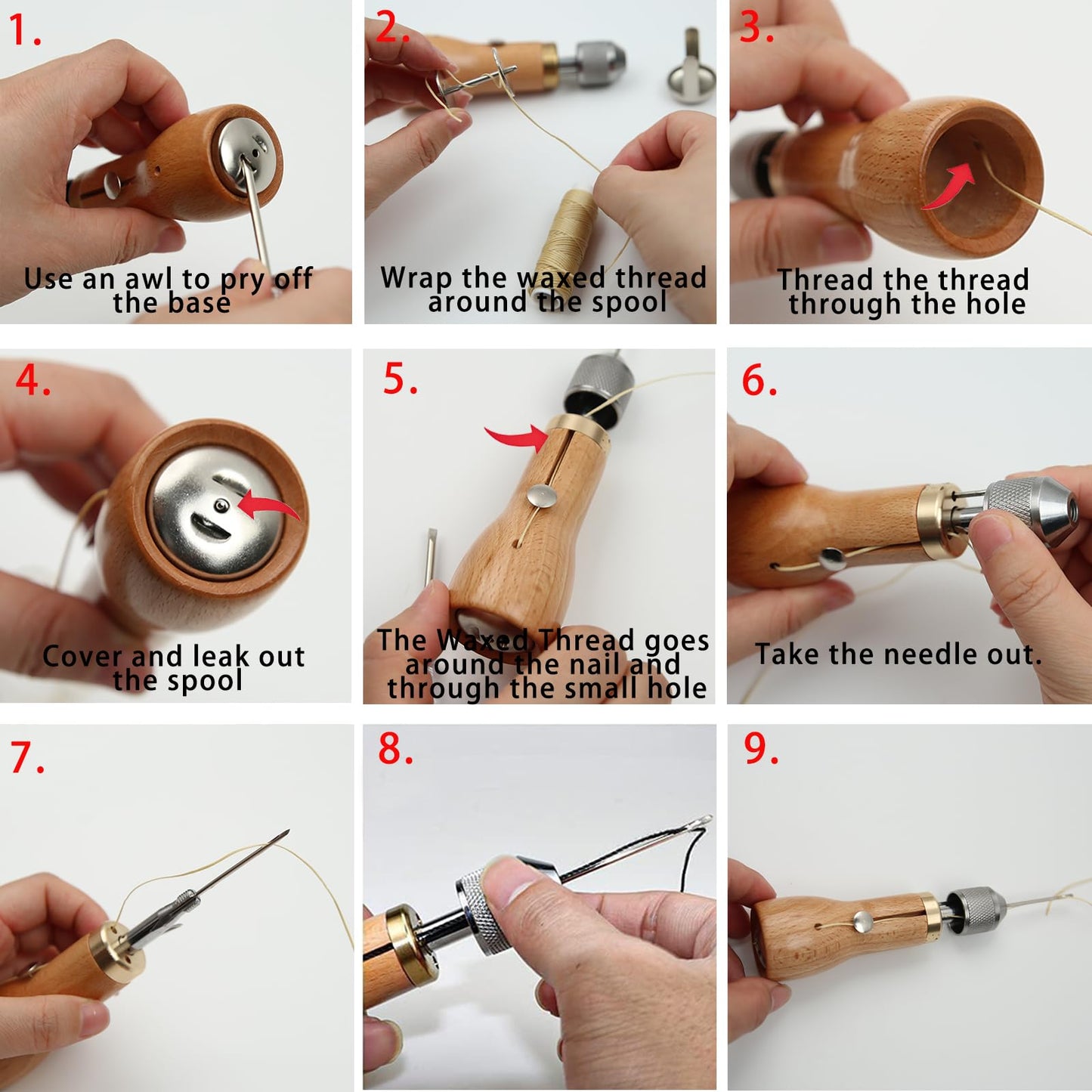 GTAAOY Professional Sewing Awl Kit, Portable Leather Sewing Awl Thread Kit with Straight Bent Needles Rolls Waxed Threads Small Screwdriver Yarn Scissors Needle Threader Tape Measure for DIY Craft