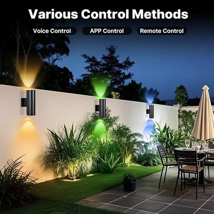 RGBCW Outdoor Wall Light 1 Pack, Smart Porch Light Dusk to Dawn Lighting with Remote Control, WiFi Outdoor Wall Sconce, Compatible with Alexa, Exterior Lights for House Porch Garage