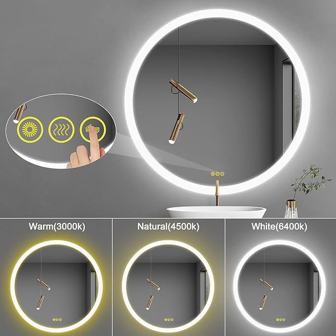 24X24 LED Bathroom Mirror with Lights, Anti-Fog, Dimmable, Backlit + Front Lit, Lighted Bathroom Vanity Mirror for Wall, Memory Function, Shatter-Proof