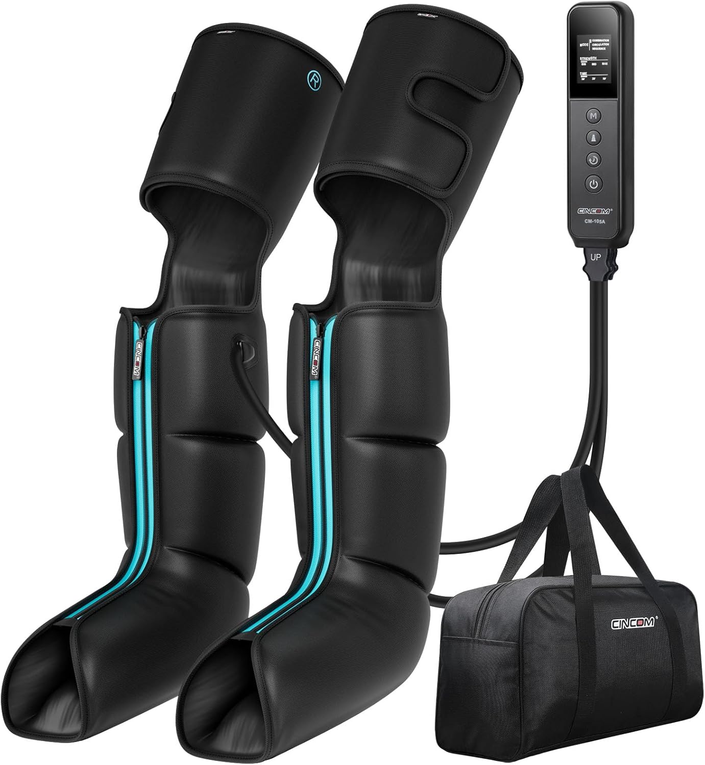 CINCOM Leg Massager for Circulation and Pain Relief, Air Compression 3 in 1 Leg Massager for Foot Calf & Thigh, Leg Compression Boots for Recovery, Edema, RLS Relief