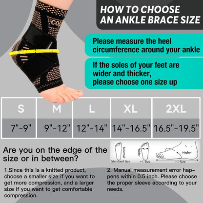 INDEEMAX Ankle Brace for Sprained Ankle Compression Sleeve, 2 Pack Copper Infused Ankle Support Brace for Women & Men, Plantar Fasciitis Relief Achilles Tendonitis, Sports Running, Copper Black, XL