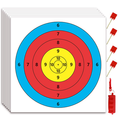 MOLFUJ Archery Targets Paper, 50pcs Bow and Arrow Targets for Hunting Backyard, Archery Target Practice Accessories(5 Rings,15.7x15.7in)