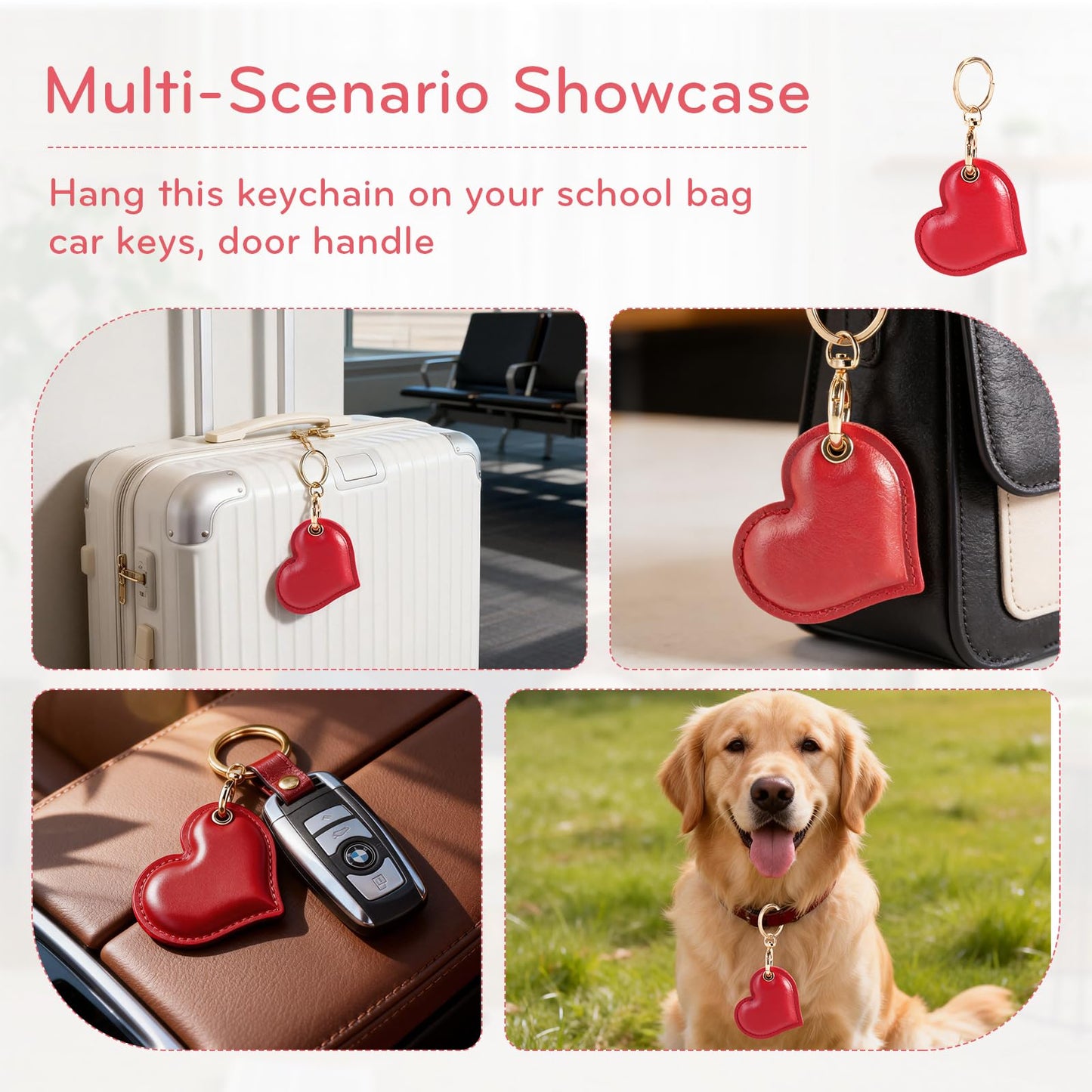 Leather Charm Keychain Holder Case Compatible with AirTag,Cute Protective Star-Shaped Cover with Luxe Ring Clip,Finder GPS Tracker Case for Wallet Keys,Bag,Pets(Golden)