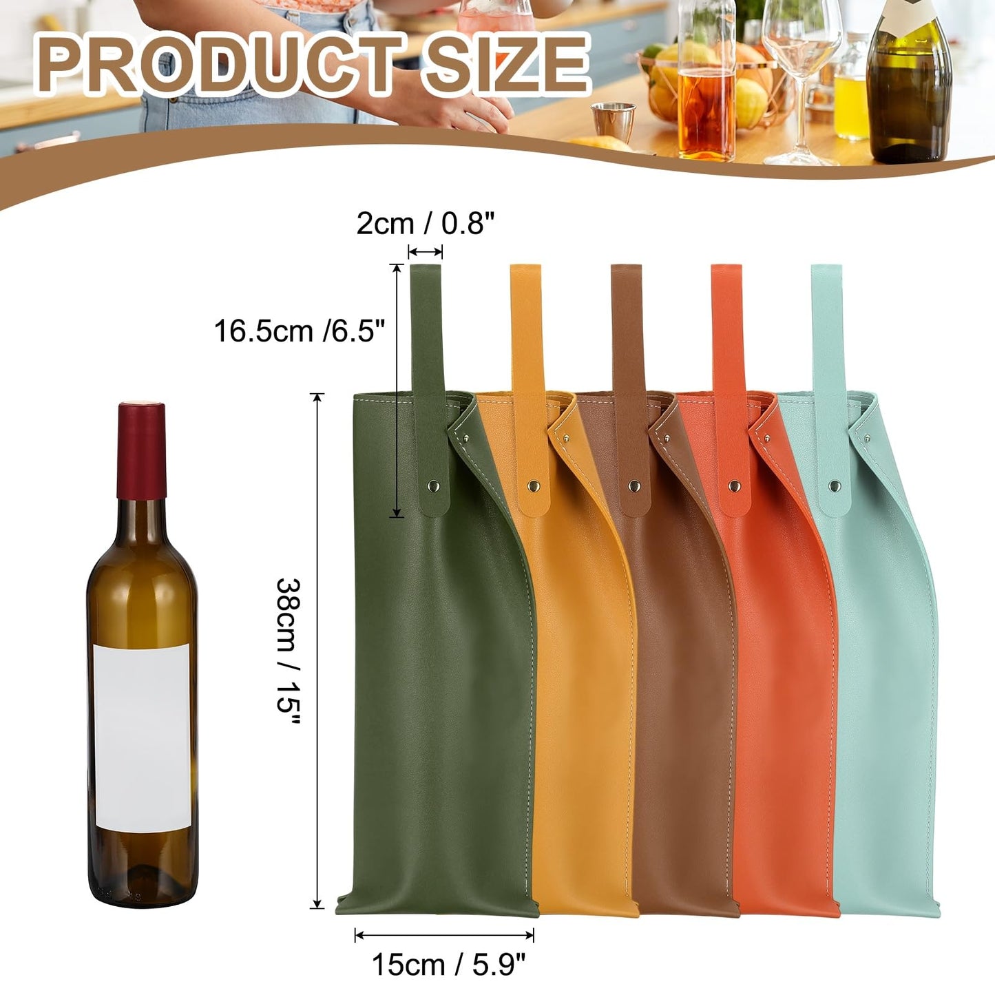 PATIKIL Leather Wine Tote Bag, Reusable Wine Gift Bag Double Layered Bottle Champagne Liquors Single Carrier for Birthday, Wedding, Picnic Party, Christmas Gifts (Green)
