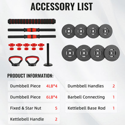 Fitvids Multi-Functional Portable Changeable Dumbbell and Barbell Kettlebell Set with Adjustable Weights, 40LBS or 60LBS Sets, 2-in-1 or 4-in1, Multiple Styles