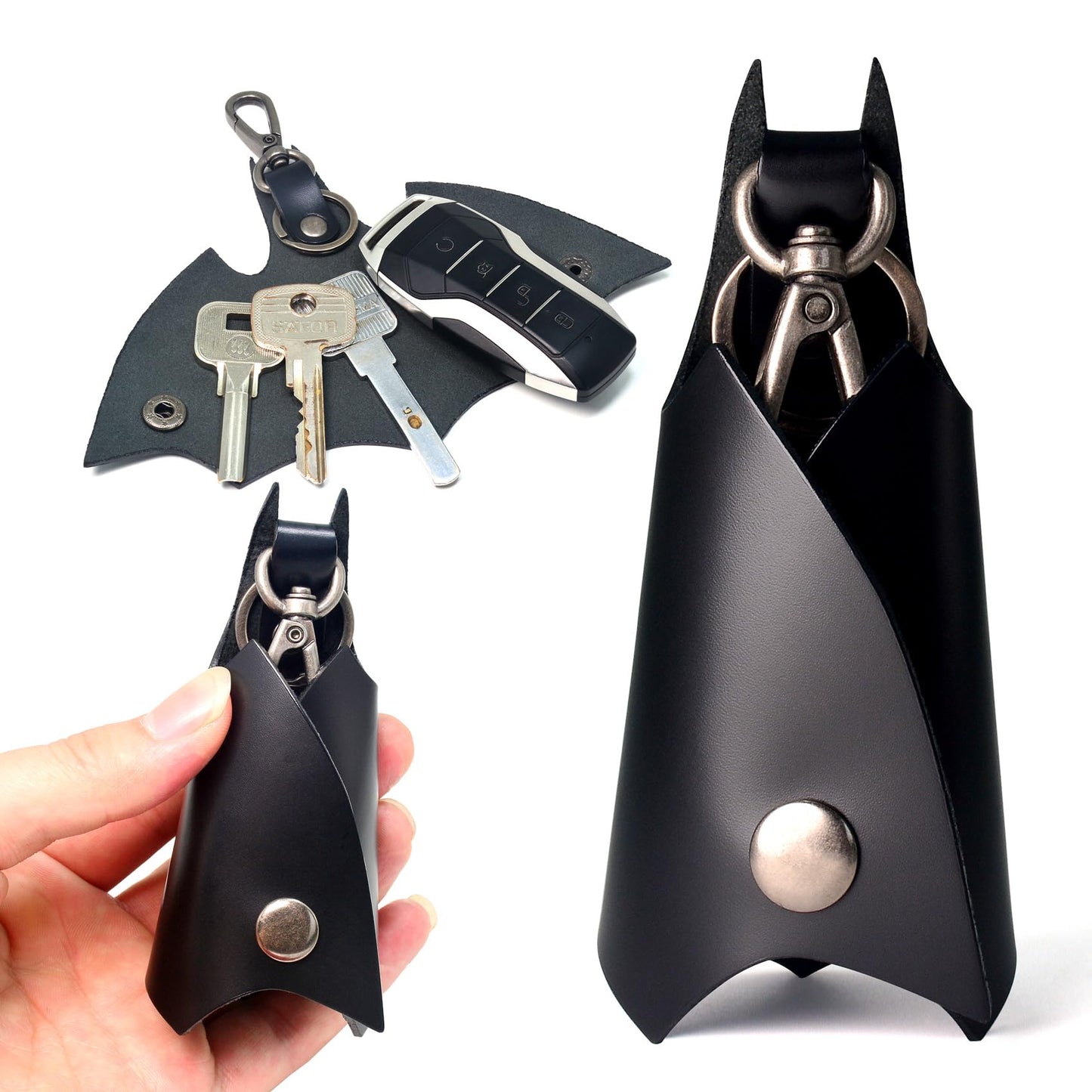 CAILLU KeyChain Leather Bat for men and women Car key fob case,Leather pop keys ring cover holder,intended for bmw man key chain