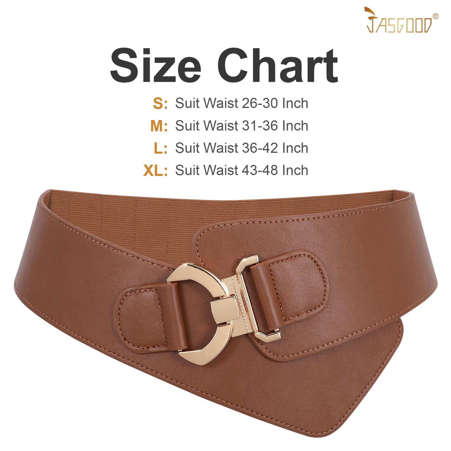 JASGOOD Women's Fashion Vintage Wide Elastic Stretch Waist Belt with Gold Interlock Buckle Halloween Belt (Brown,Suit Waist 30-35 Inch)