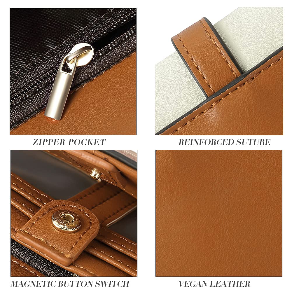 CLUCI Leather Wallet for Women Slim Designer Trifold Ladies Credit Card Holder Brown and Beige