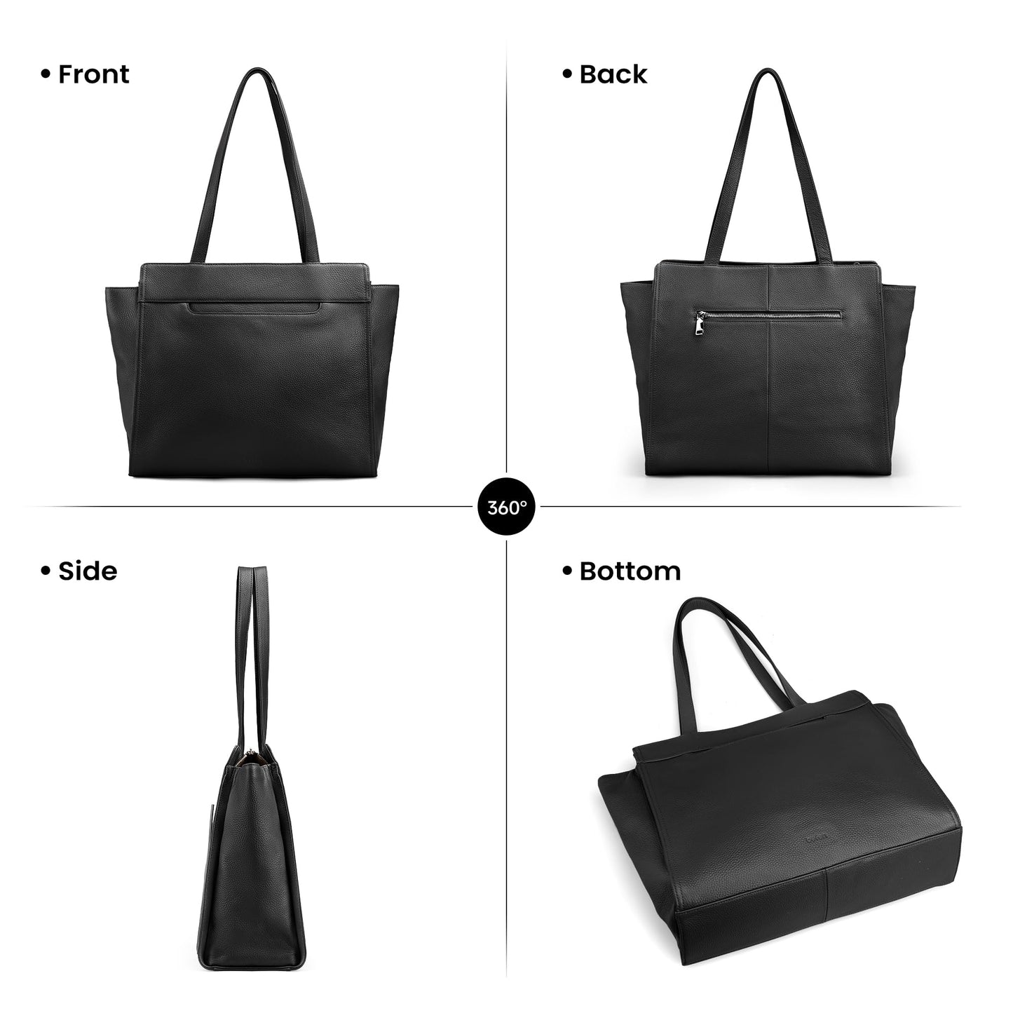 befen Genuine Leather Tote Bag for Women Work,Black Leather Tote Bag,Large Women's Zippered Shoulder Bags Purses Satchel Handbags with Top Handles Work Purse for Daily Travel