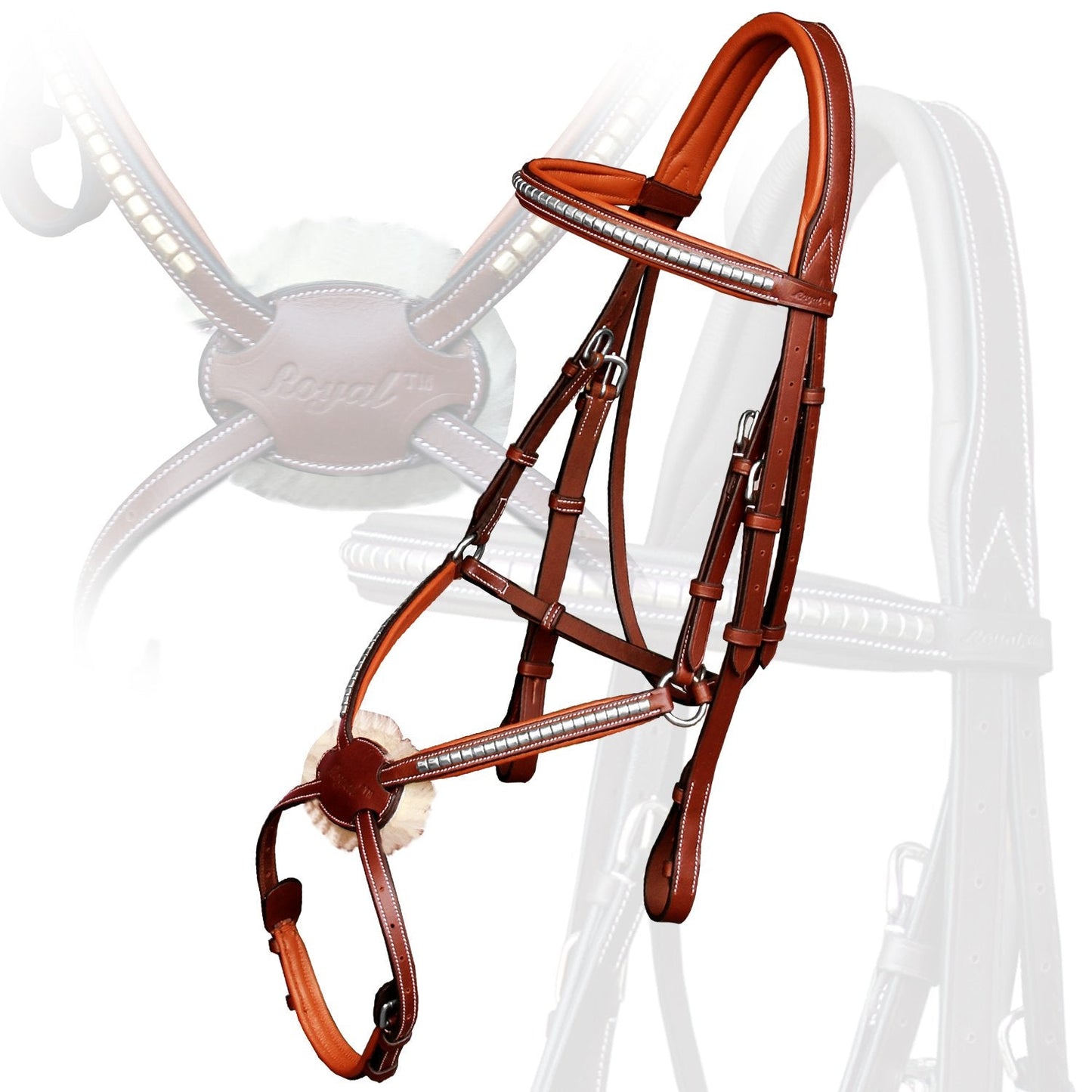 Exion Premium English Leather Bridle for Horses | Silver Clincher Browband & Noseband | Soft Padded Crown Piece Figure 8 Bridle | Adjustable Fit | Non-Slip Rubber Reins | Polished SS Buckles
