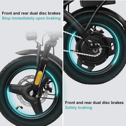 Electric Bike for Adults and Teens, Folding Ebike,Commuter City Foldable E Bike with 560W Motor and 48V 10Ah Battery, 24 MPH Speed Pedals Assist, Dual Disc Brakes,14" Compact Electric Bicycle