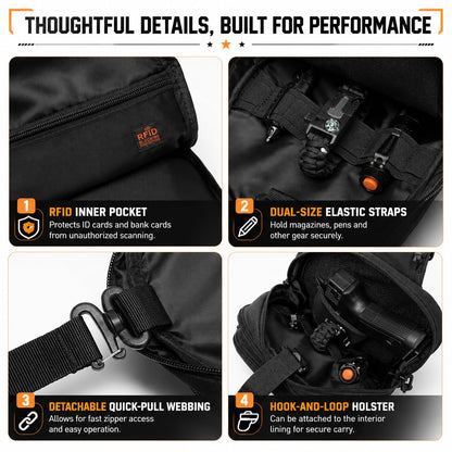 Wotony RFID Blocking Tactical Crossbody Bag for Men - Durable EDC Sling Shoulder Bag with Multi-Pocket Storage