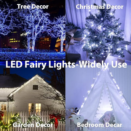 328 FT Cool White Fairy Lights, 1000 LEDs, Plug - in, 8 Modes with Timer, Remote, Dimmable & Waterproof, Ideal for Bedroom, Garden, Christmas, Wedding, Birthday (Indoor/Outdoor)
