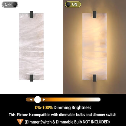 2 Pack 2 Light Square 14.7" Alabaster Marble Bathroom Wall Sconce Modern Concise Style Wall Light Fixture,Dark Gray Finish for Bedroom Hallway Bedside